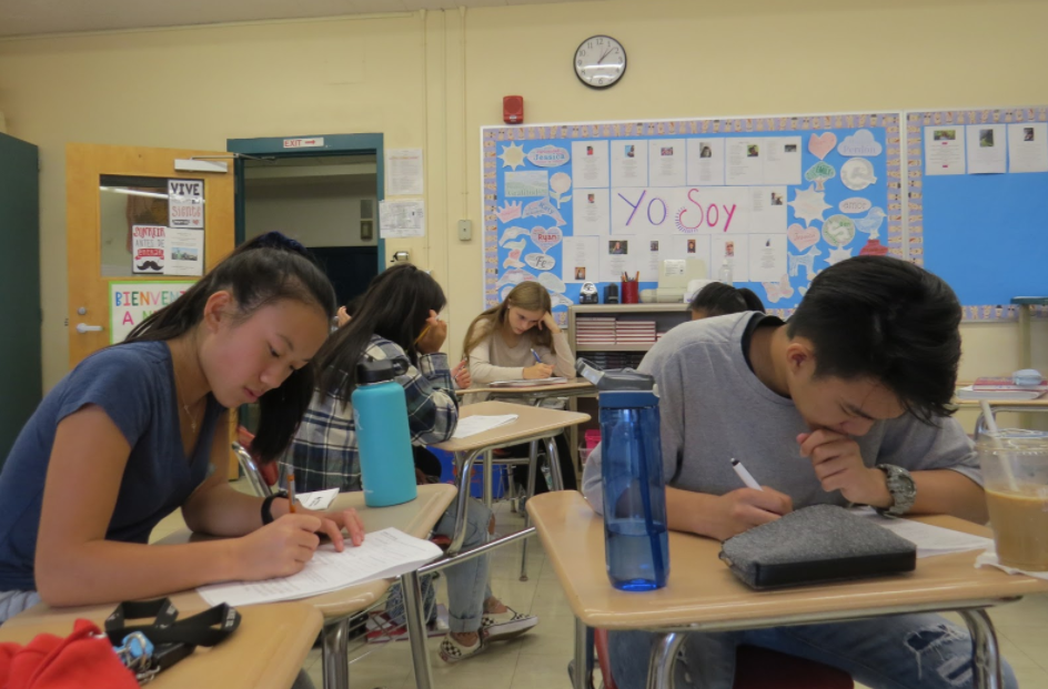 Students in an AP Chinese class take an exam. Photo by Colby Porter. 