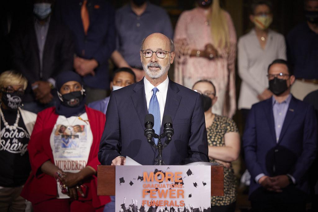 Photo shows Pennsylvania Governor Tom Wolf at a rally to end gun violence. Photo Credit: Governor Tom Wolf on Flickr; Courtesy of Creative Commons
