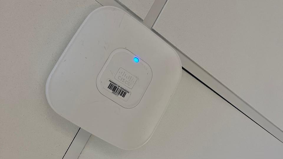 Photo shows a wireless access point in room B24. Photo Credit: Isaiah Steinberg (23)