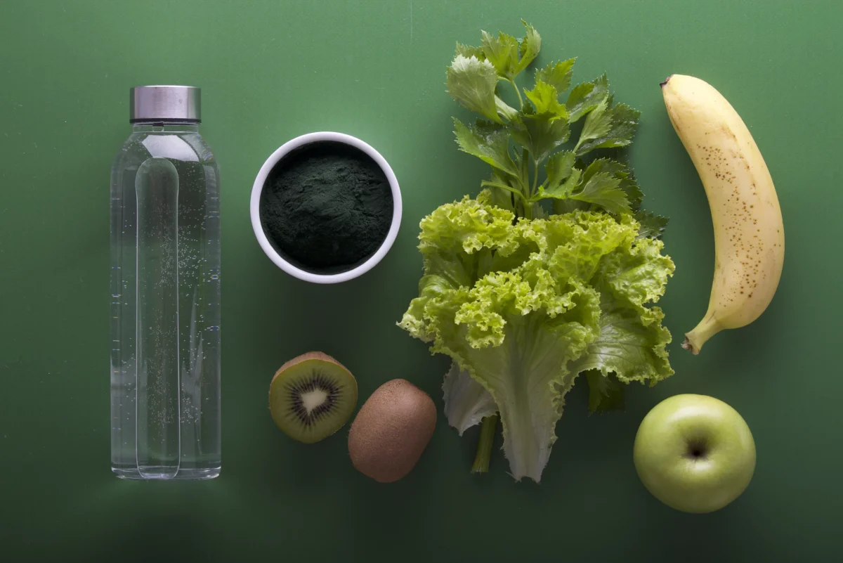 Image shows vegetables and a bottle of water. Image credit: Vitalii Pavlyshynets on Unsplash; Courtesy of Creative Commons