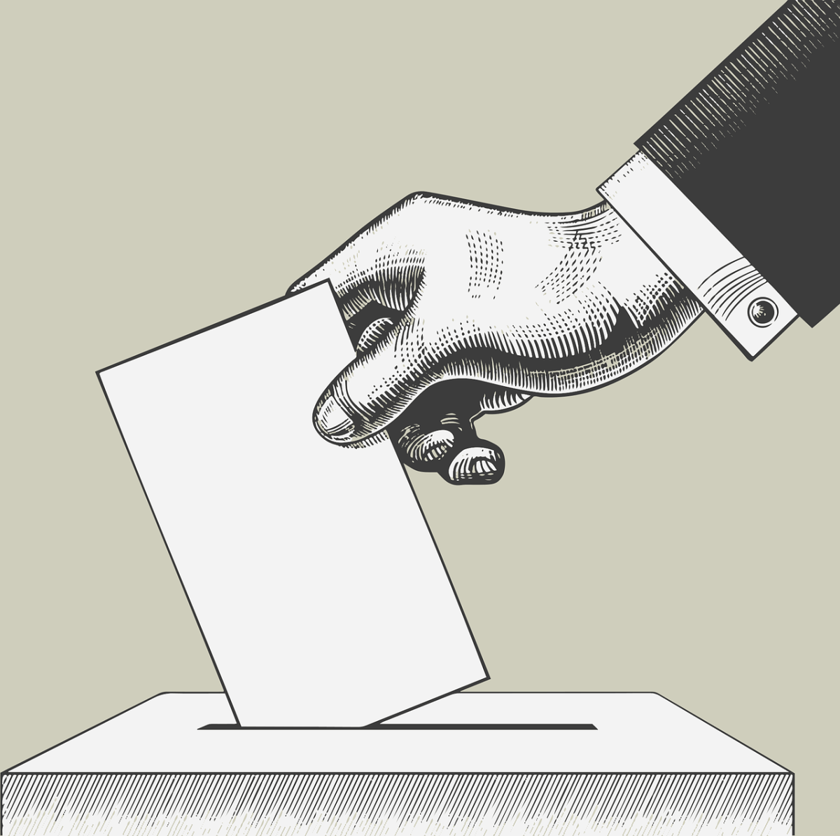 Image shows hand casting a ballot. Image courtesy of pjedrzejczyk on Pixabay