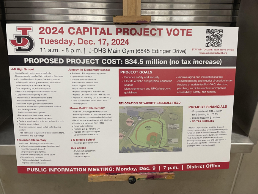 Photo shows a poster board overviewing the Captial Project.