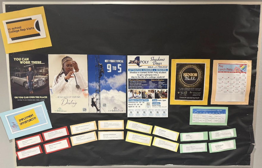 Photo shows the job board posted in the Counseling Center. Photo courtesy of Ryan Bennett, '28